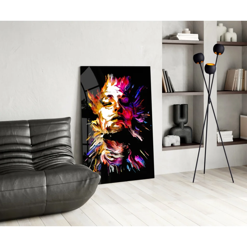 Vibrant Jimi Hendrix lion wall art print on black background