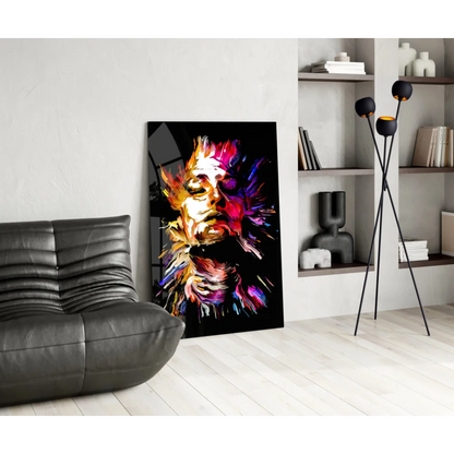 Vibrant Jimi Hendrix lion wall art print on black background