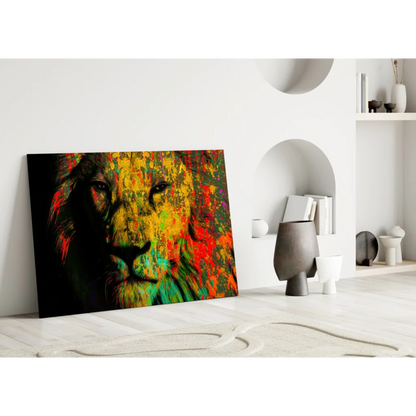 Vibrant Lion Splash colorful canvas wall art print with abstract splatter design