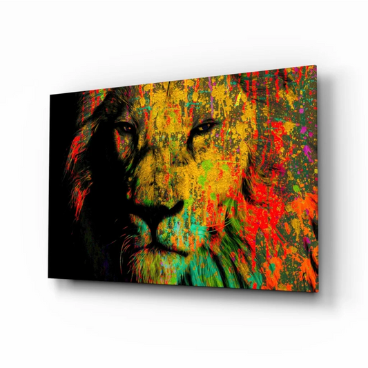 Vibrant lion splash colorful canvas wall art print