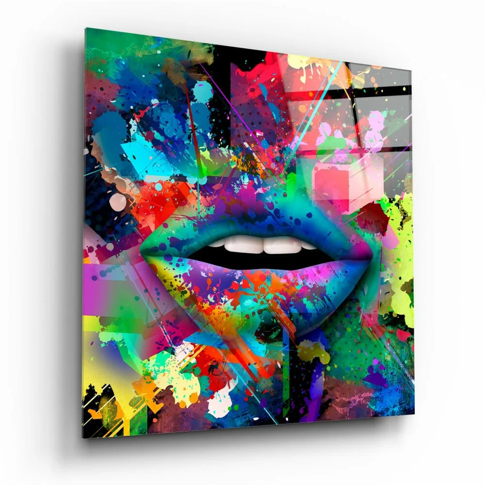 Vibrant colorful lips wall art print on canvas
