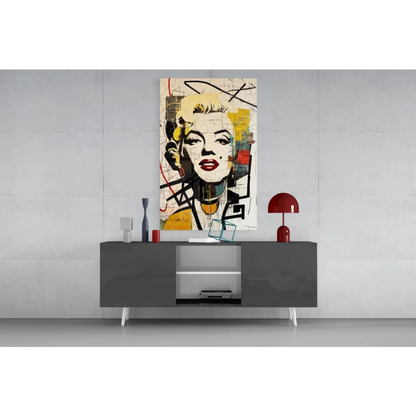 Vibrant Marilyn Monroe pop art wall art on gray modern sideboard