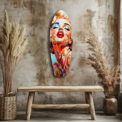 Vibrant Marilyn Monroe tempered glass art with size comparison