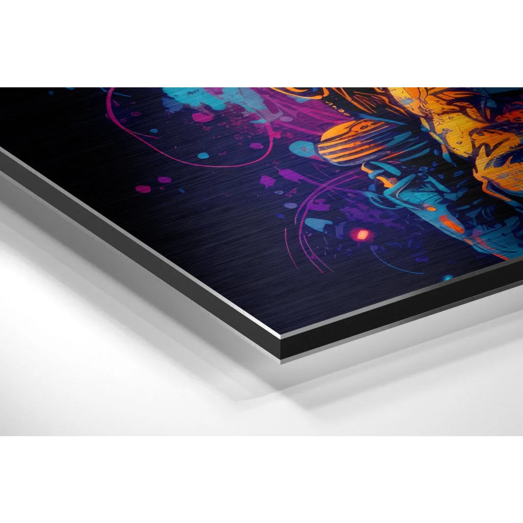 Glass Wall Art Vibrant neon astronaut poster on brushed aluminium dibond