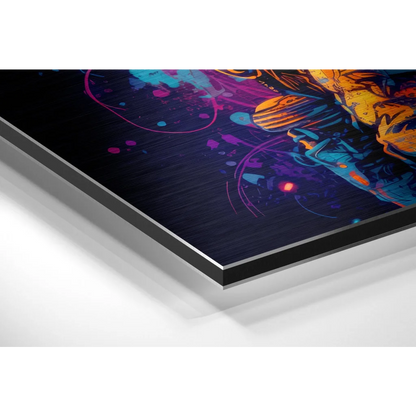 Vibrant neon astronaut poster on brushed aluminium dibond
