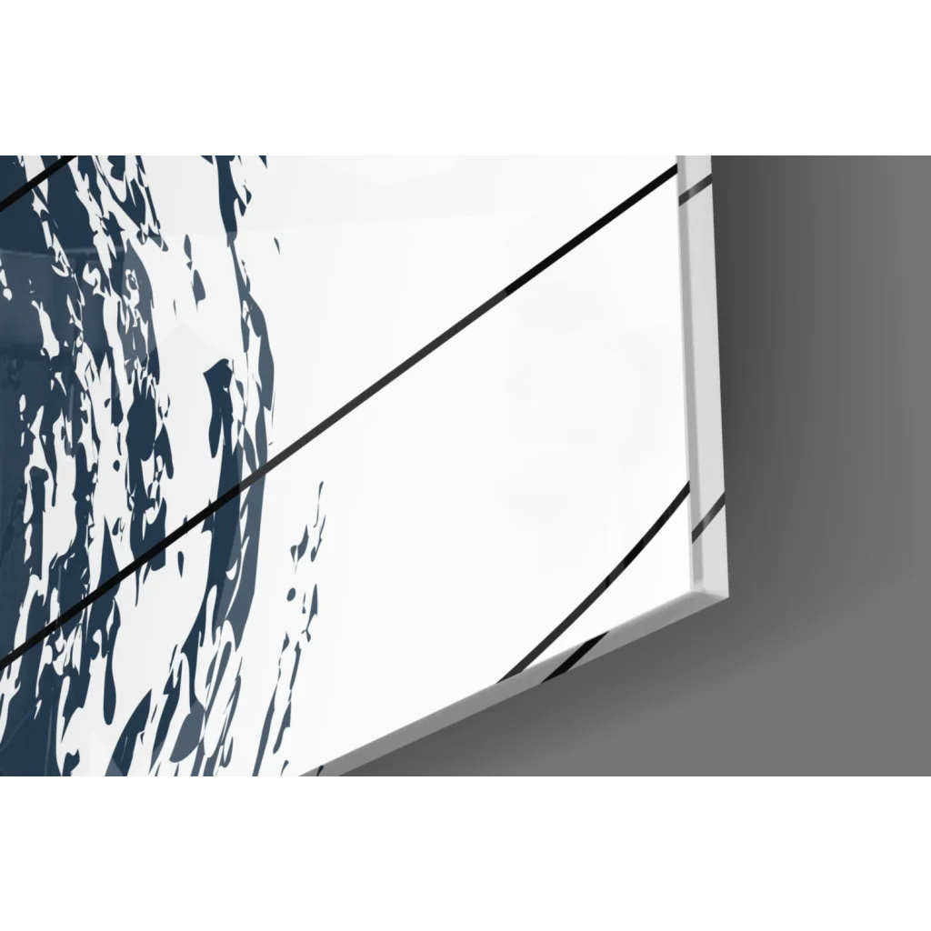 4K LED TV with glossy black frame showing vibrant orange abstract wall art print