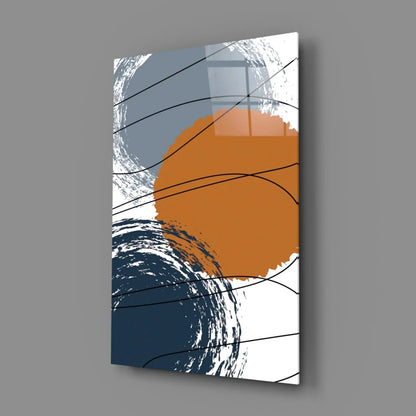 Vibrant orange abstract wall art print with bold blue geometric circles