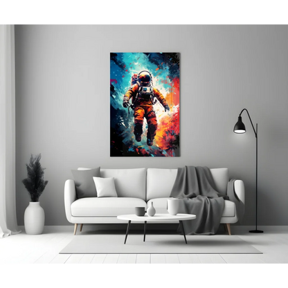 Vibrant orange astronaut canvas wall art print in dynamic design