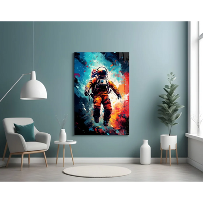 Vibrant orange astronaut canvas wall art print in dynamic colors