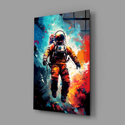Vibrant orange astronaut canvas wall art with abstract design
