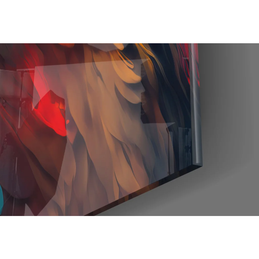 Sleek 4K smart TV with black frame and red accents as vibrant owl wall art