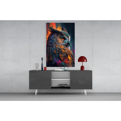 Vibrant owl wall art canvas print with textured feathers