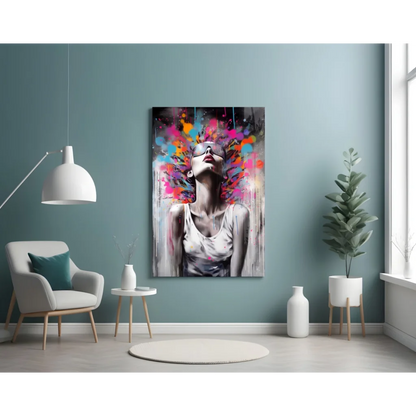 Vibrant abstract woman face wall art print with dynamic colors