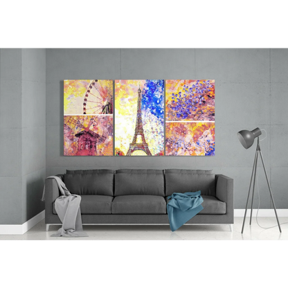 Vibrant Paris Eiffel Tower multi-panel canvas wall art set