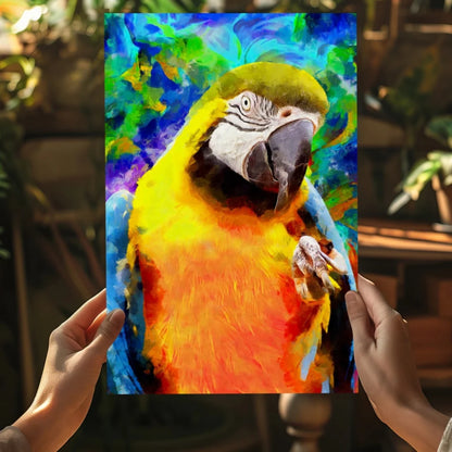 Vibrant parrot canvas print poster in colorful tropical hues