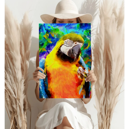Vibrant colorful macaw parrot canvas art print with tropical flair