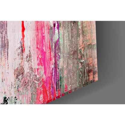 Vibrant pink abstract glass wall art canvas with purple and green hues
