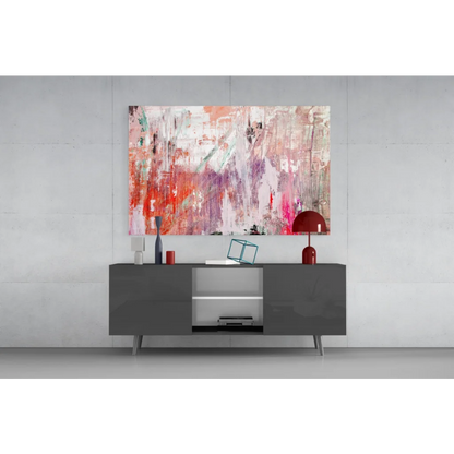 Vibrant pink abstract glass wall art canvas with black lacquered frame