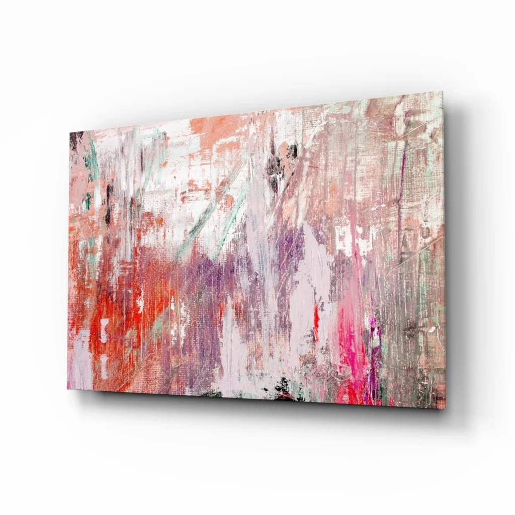 Vibrant pink abstract glass wall art canvas with red purple hues