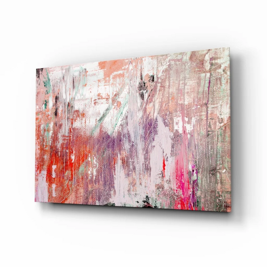 Vibrant pink abstract glass wall art canvas with red purple hues