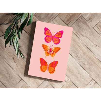 Vibrant pink butterfly aluminum art print with orange magenta stylized butterflies