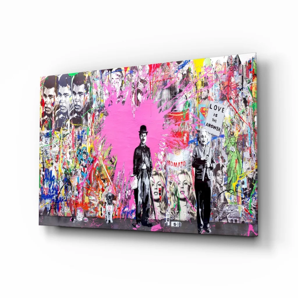 Vibrant pink heart with Mr. in urban canvas wall art