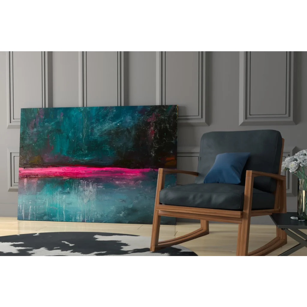 Vibrant pink teal abstract glass wall art canvas for modern spaces