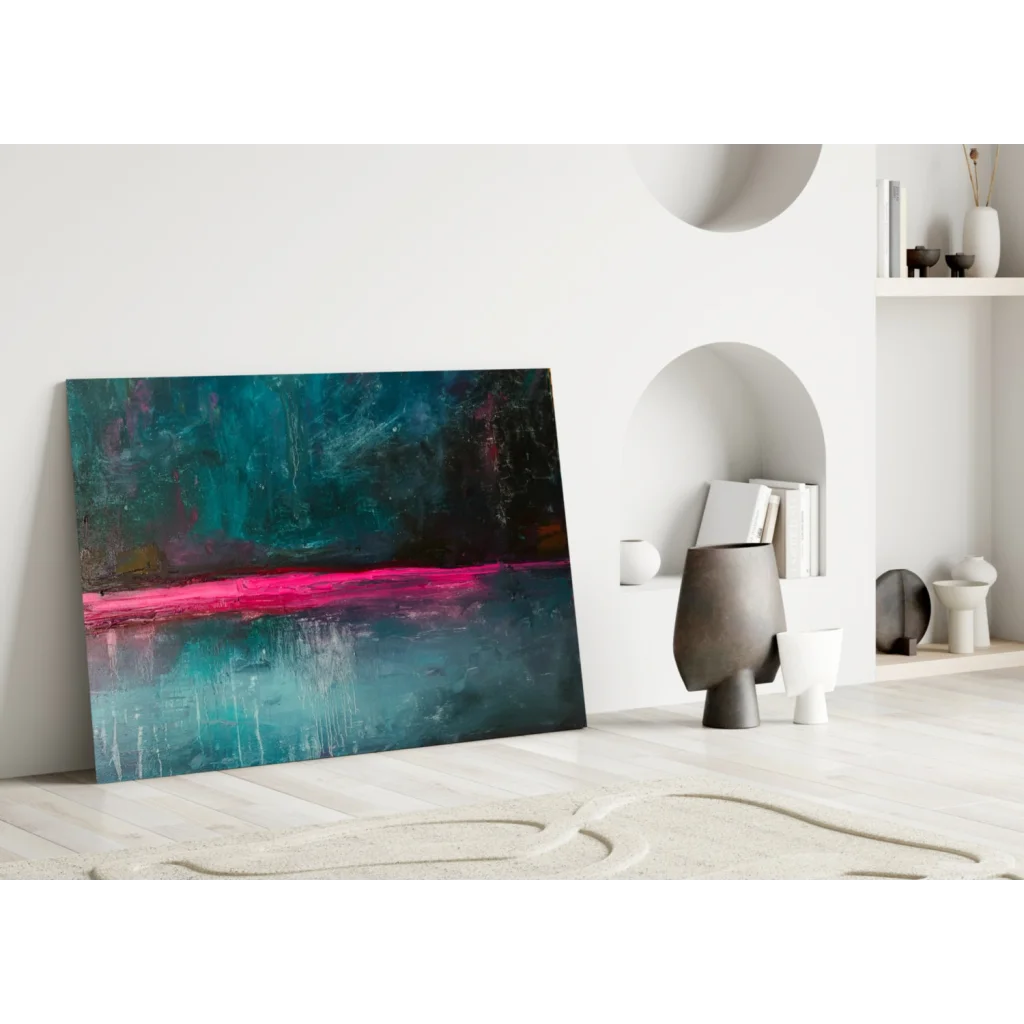 Vibrant pink teal abstract canvas wall art for modern spaces