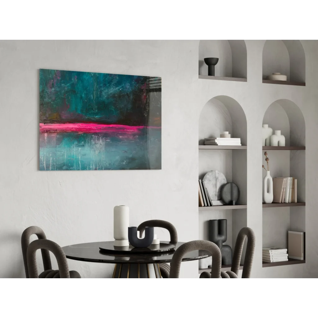 Vibrant pink teal abstract glass wall art for modern spaces