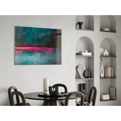 Vibrant pink teal abstract glass wall art for modern spaces