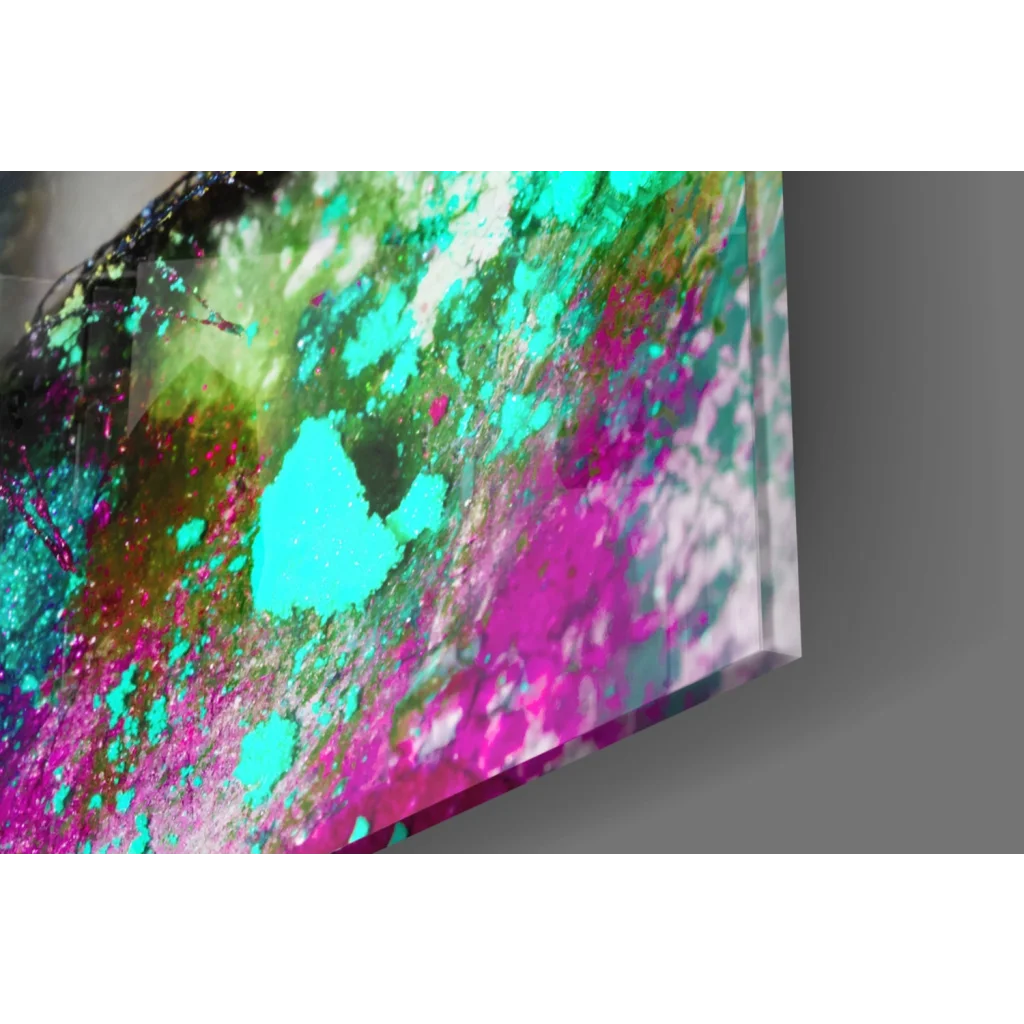 Vibrant pink teal eye neon abstract wall art canvas with glossy finish