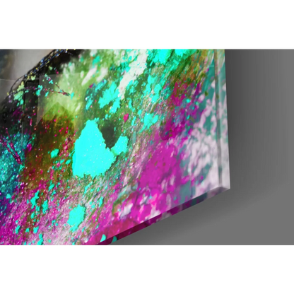 Vibrant pink teal eye neon abstract wall art canvas with glossy finish