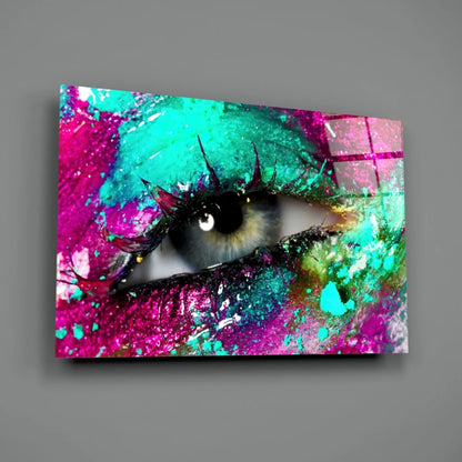 Vibrant pink teal eye canvas wall art with glossy finish