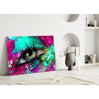 Vibrant pink teal eye canvas wall art print with glossy finish