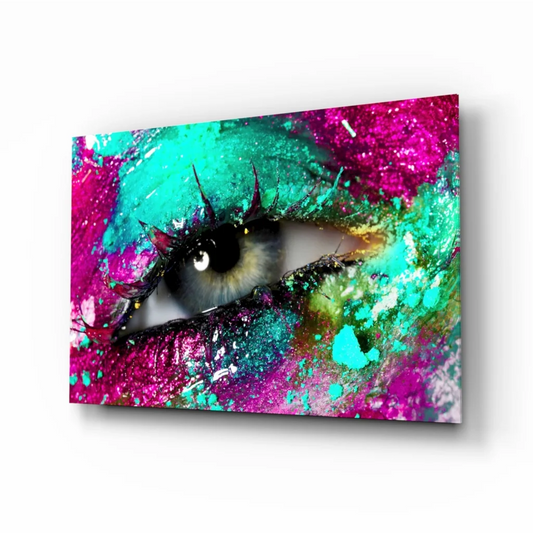 Vibrant pink teal eye wall art print on glossy canvas
