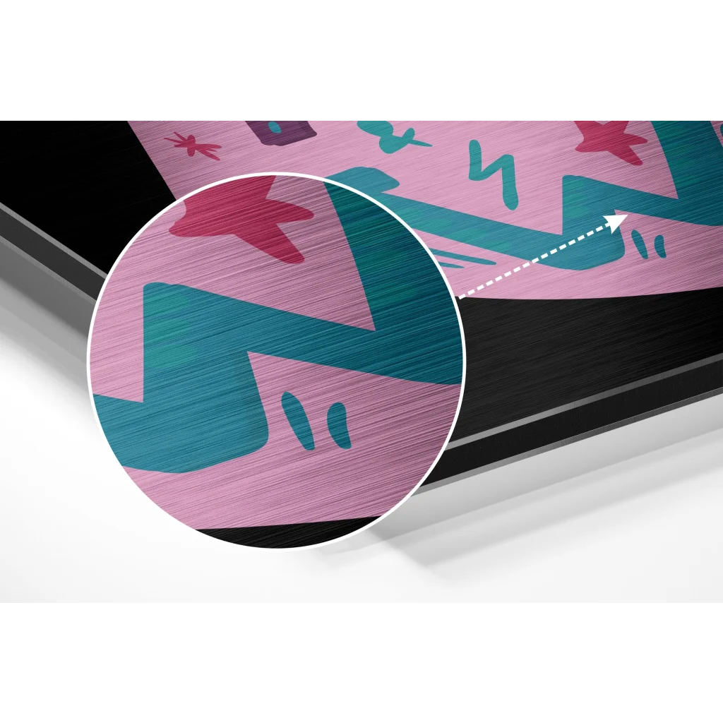 glass wall art Vibrant pink teal abstract on brushed aluminium dibond