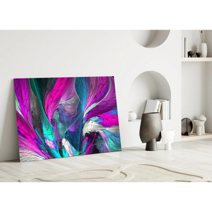 Vibrant pink blue teal swirl canvas wall art on white background