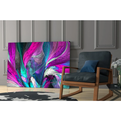 Vibrant pink purple teal swirl abstract canvas wall art on black