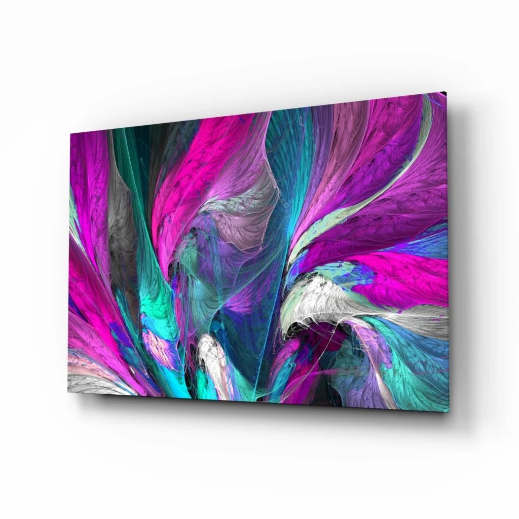Vibrant pink and teal swirl canvas wall art in colorful abstract style