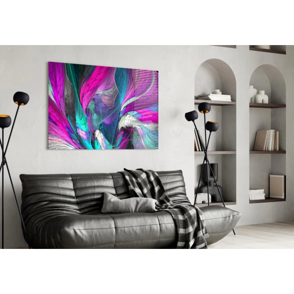 Vibrant pink and teal swirl modern abstract wall art print