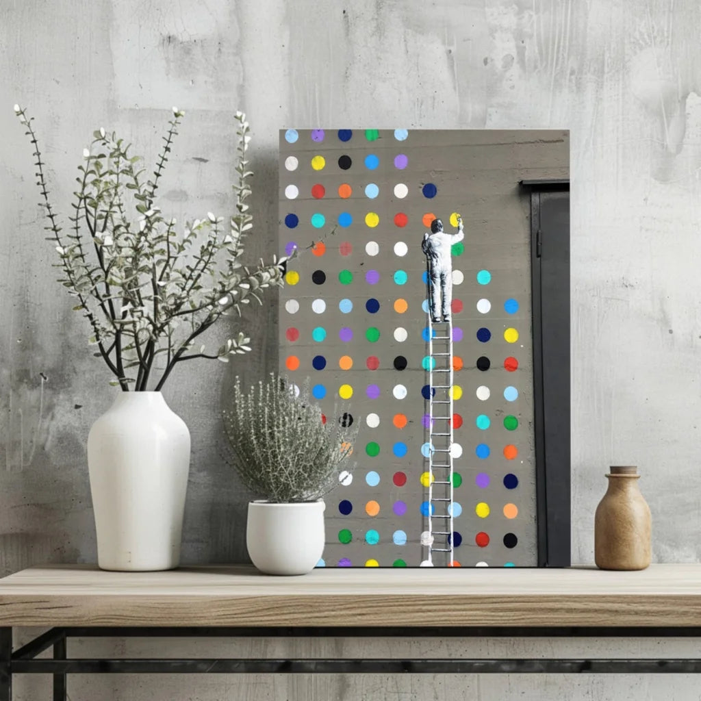 Vibrant Damien Hirst 24x36 dot painting canvas print on aluminum