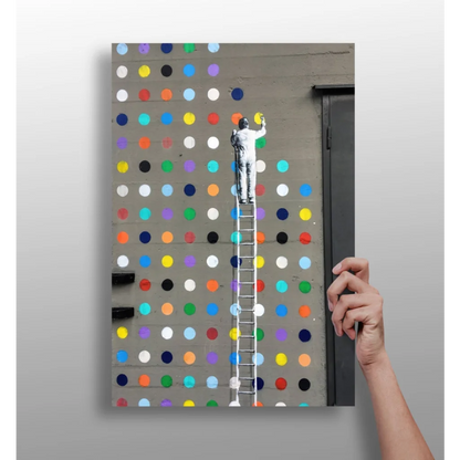 White metal ladder with colorful polka dots art print for modern spaces