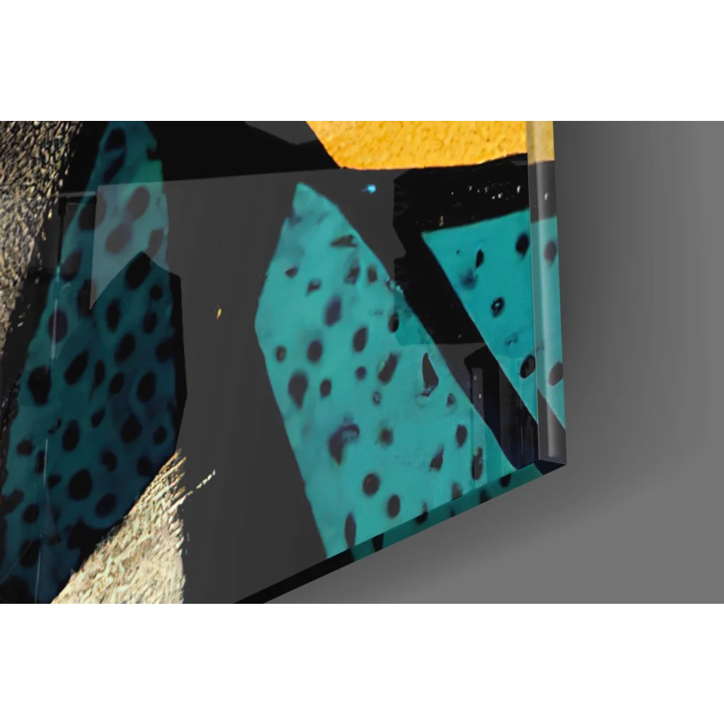 Vibrant pop art cat wall art with teal black spotted bag and yellow accents