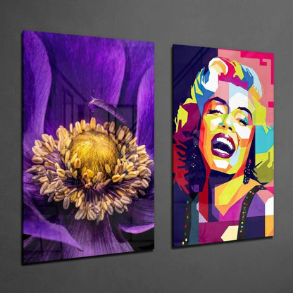 Vibrant purple flower pop art glass wall art print