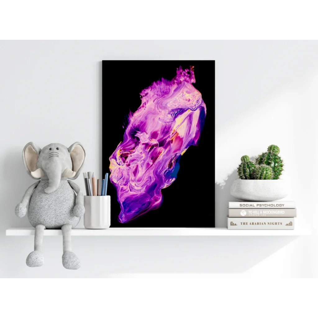 Vibrant purple pink swirl aluminum wall art print on black background