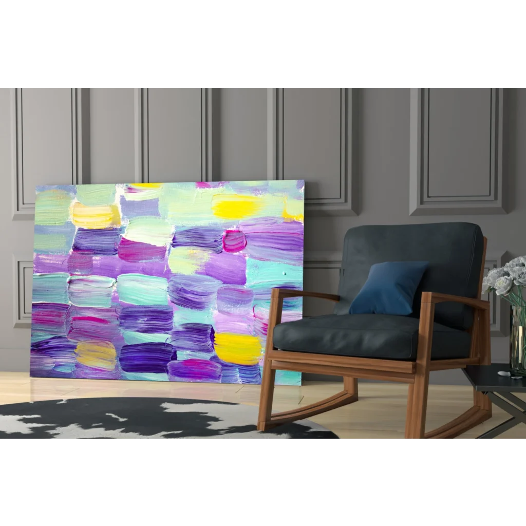 Vibrant purple teal abstract canvas wall art explosion with bold strokes