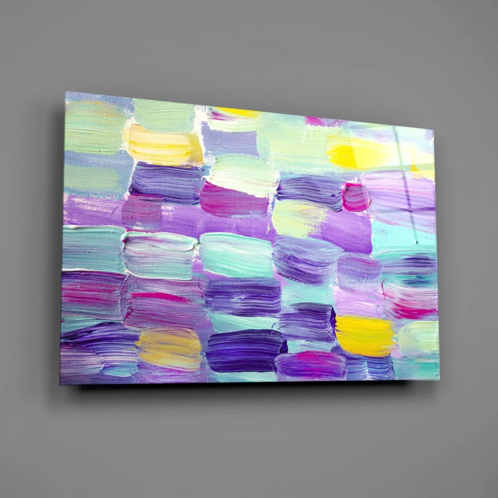 Vibrant purple teal abstract canvas wall art explosion with bold textured brushstrokes