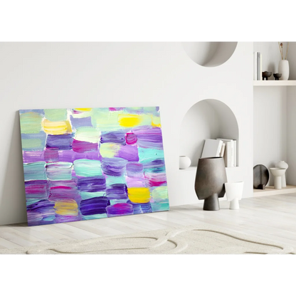 Vibrant purple teal abstract canvas wall art explosion with bold brushstrokes