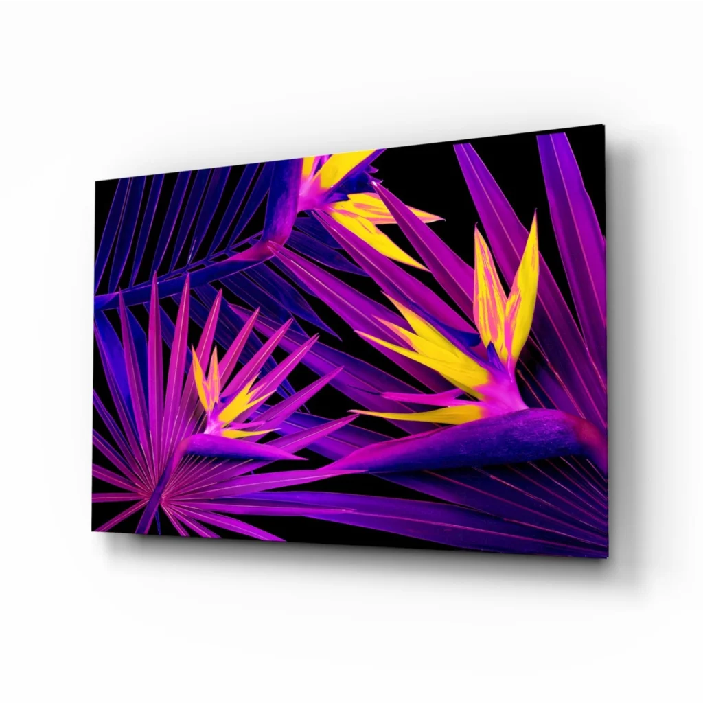 Vibrant purple bird of paradise wall art print on canvas