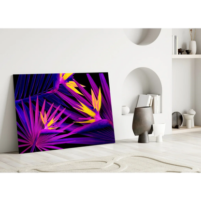 Vibrant purple and yellow tropical leaf canvas wall art print